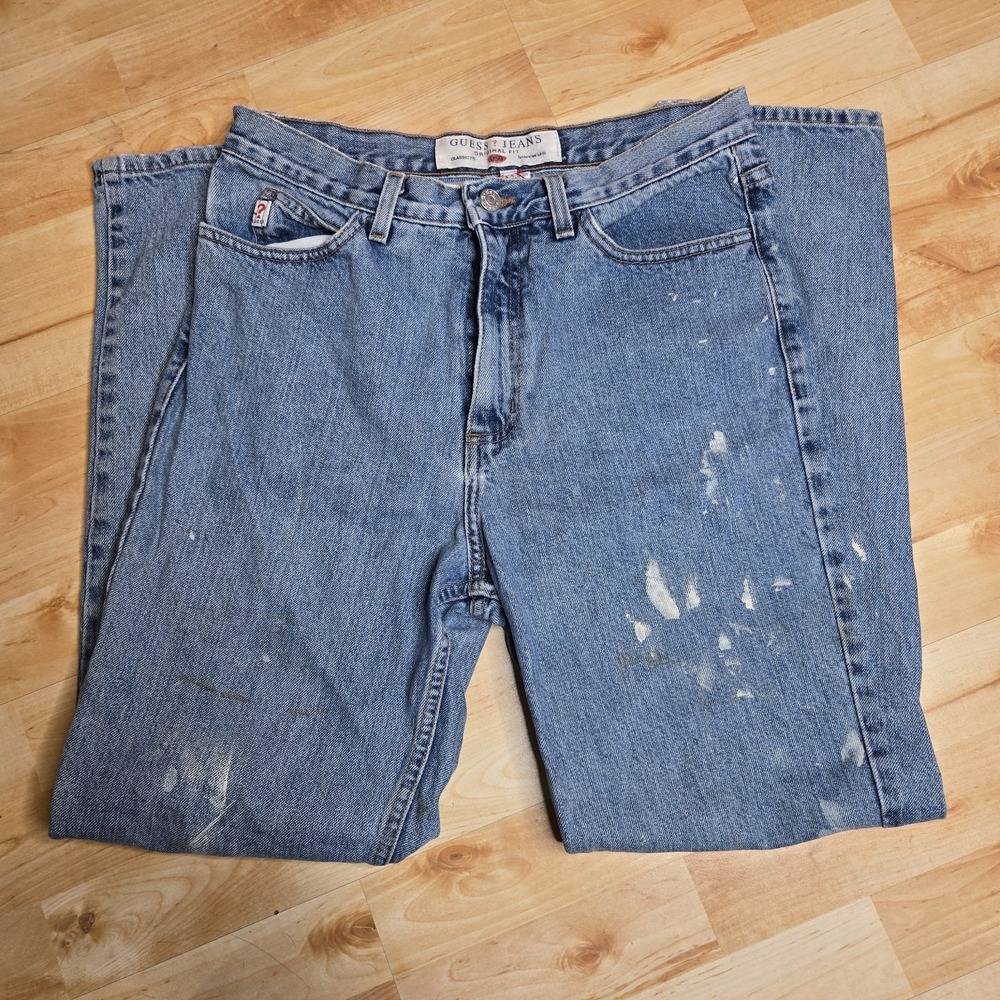 Guess Jeans 050 Vintage USA Made Narrow Leg Classic Sz 32(30) Paint Splatter
